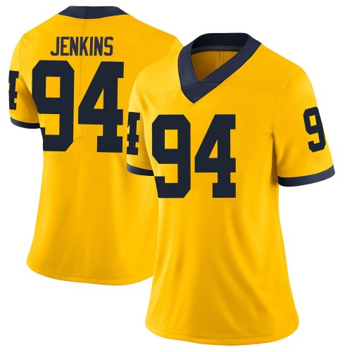Kris Jenkins Michigan Wolverines Women's NCAA #94 Maize Limited Brand Jordan College Stitched Football Jersey PAE2354SO